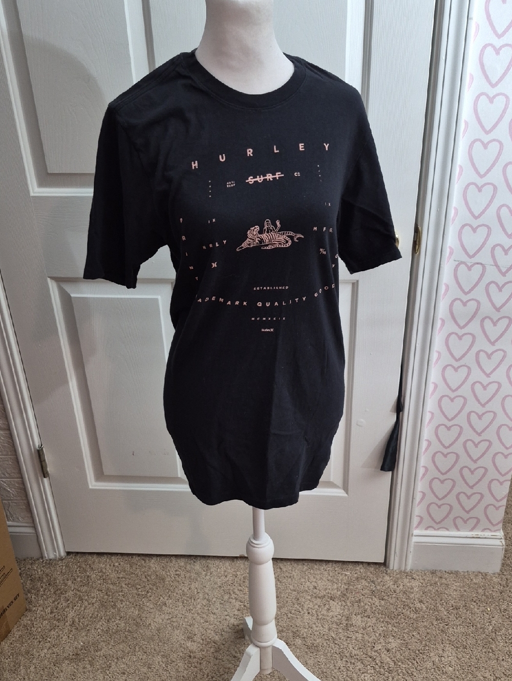 Hurley Black Tee with Light Pink Graphic